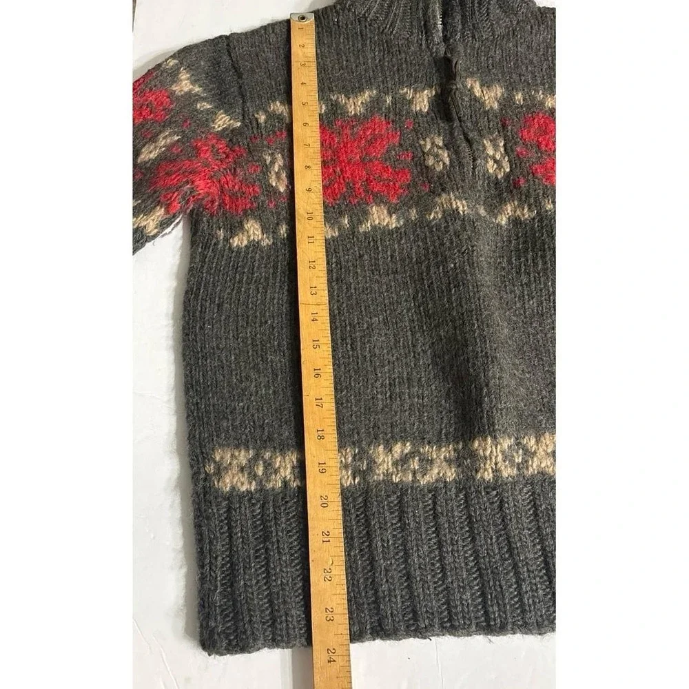 American Eagle Gray Chunky Wool Sweater, Fair Isle Quarter Zip Sweater,